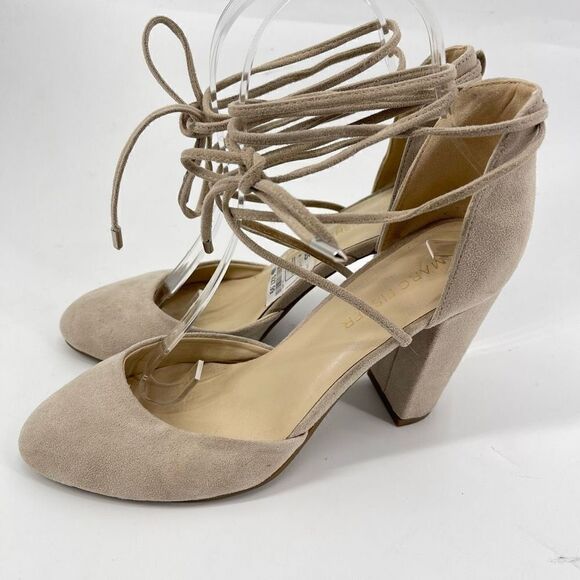 Marc Fisher Womens Pump 3.5" Block Heels Lace Up Suede Round Toe Tan Size 7M - Picture 11 of 13